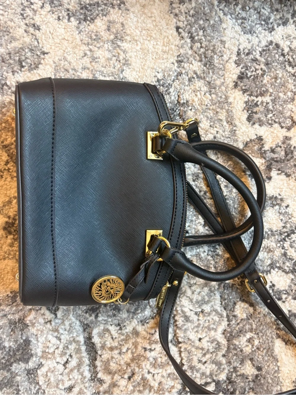 Anne Klein Black Satchel with Gold Accents